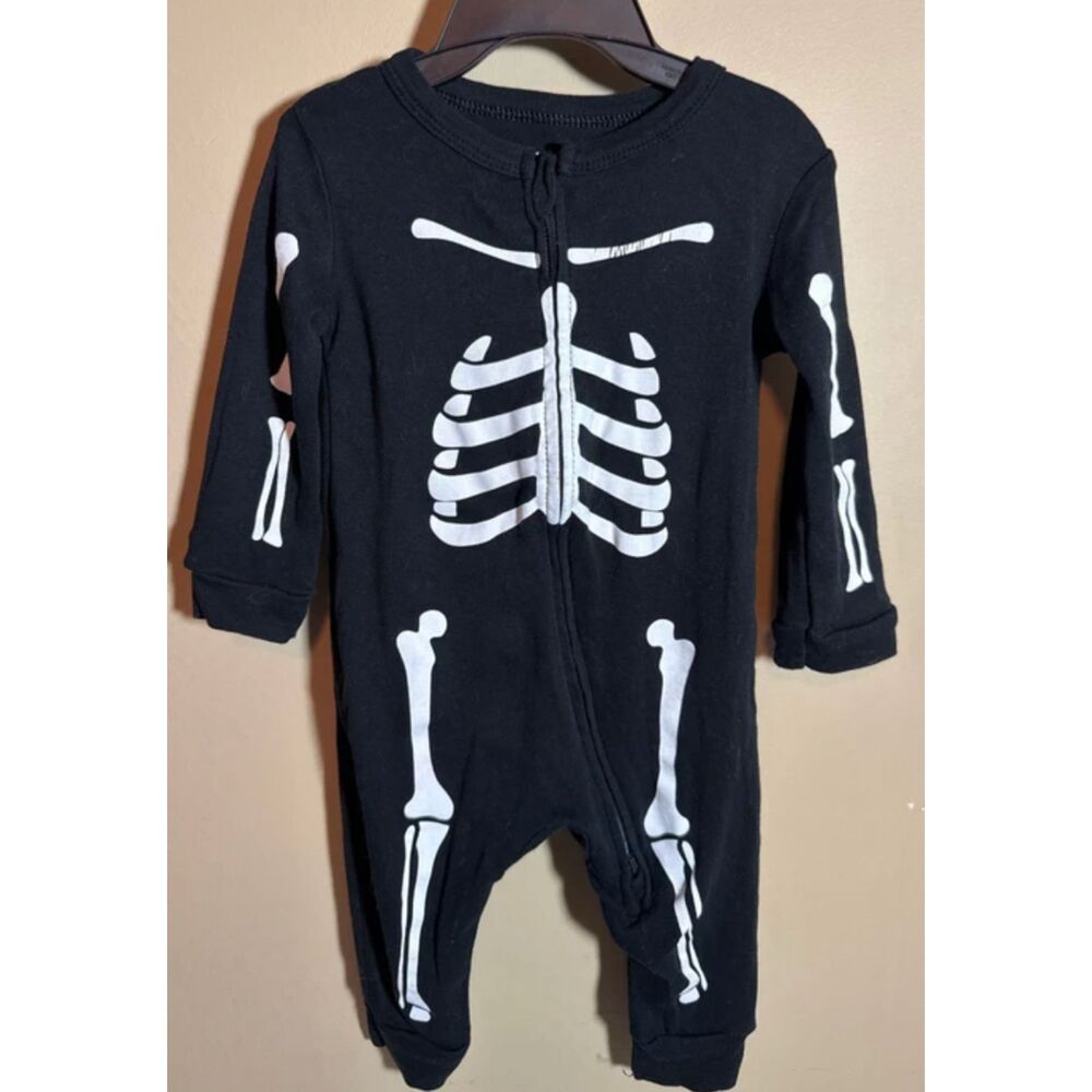 Target Black White Skeleton Cotton Bottom Zip Up Outfit 3-6m 1069